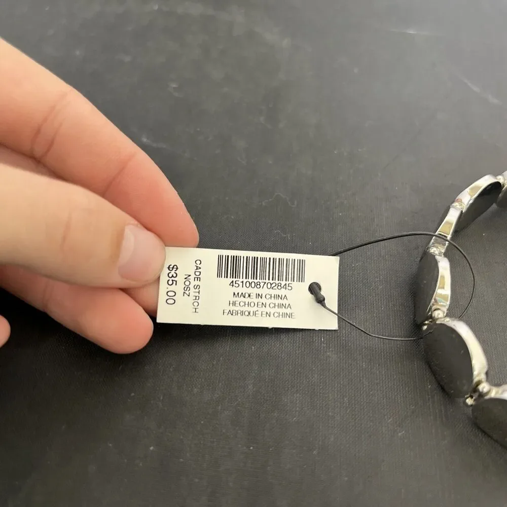 CHICO'S - Silver Hammered Metal Round & Black Cade Stretch Bracelet NWT) Charity - Picture 5 of 7